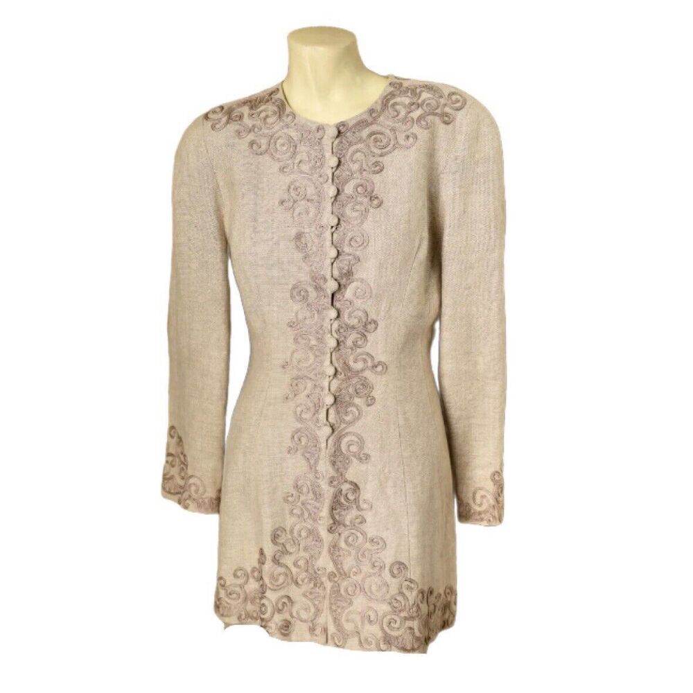 Beige Embroidered Longline Blazer